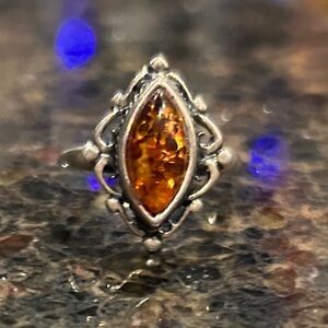 Elegant Silver and Amber Ring